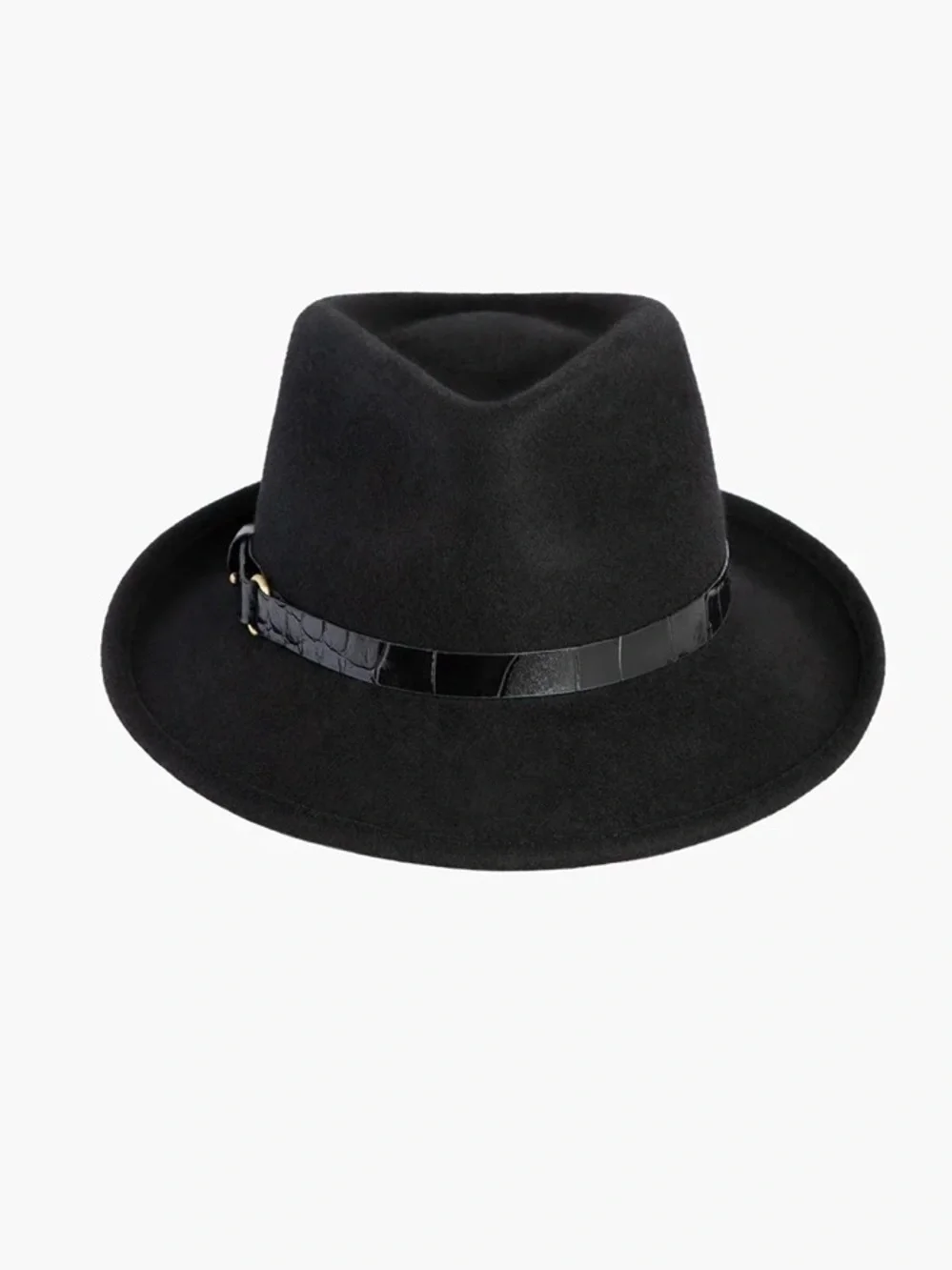 Eric Javits Black Wool Fedora with Croc-Embossed Patent Band - Picture 3 of 9
